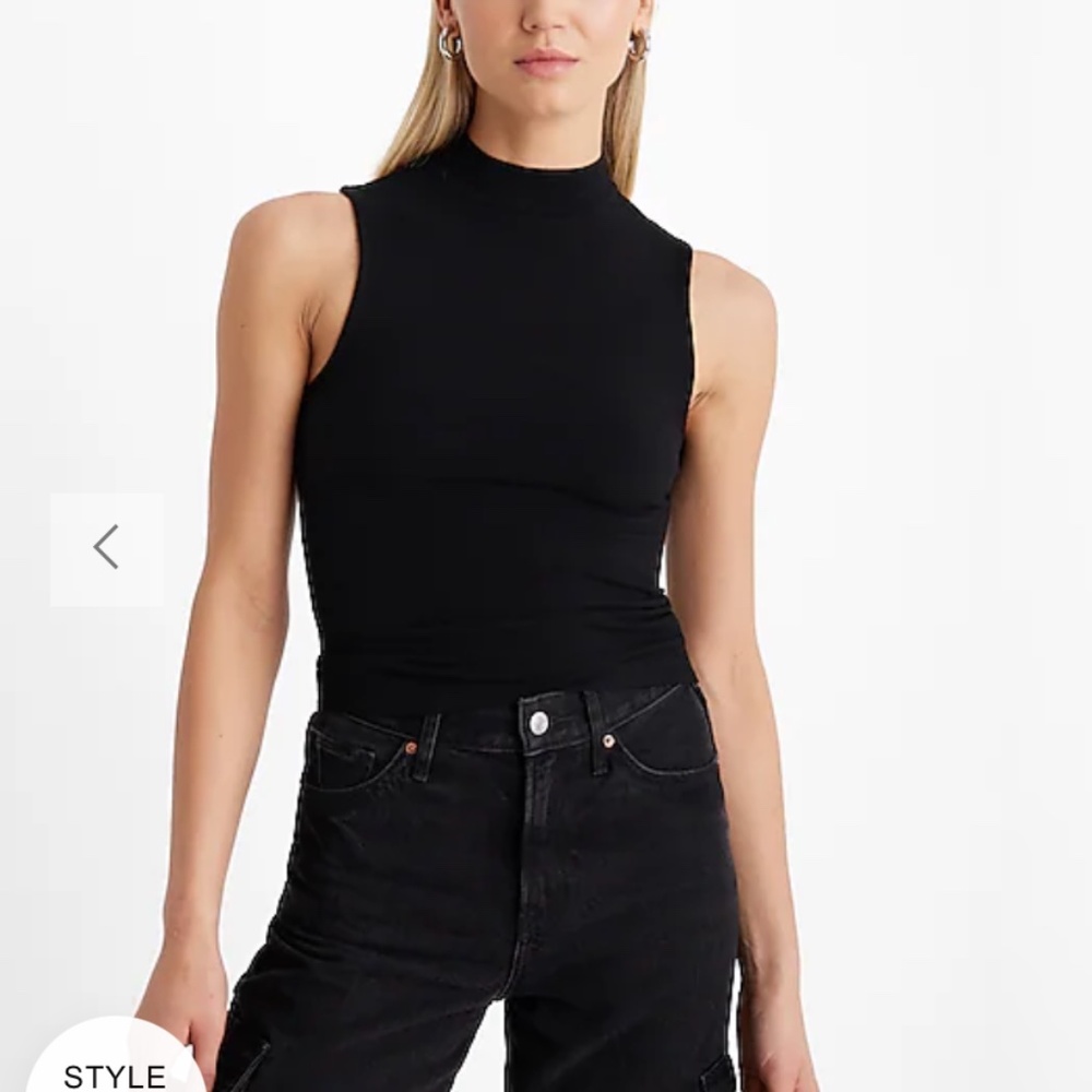 Express One Eleven Sleeveless Ribbed Slimming Black Bodysuit - Size Large